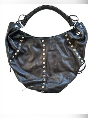 Linea Pelle Black Studded Leather Hobo Bag